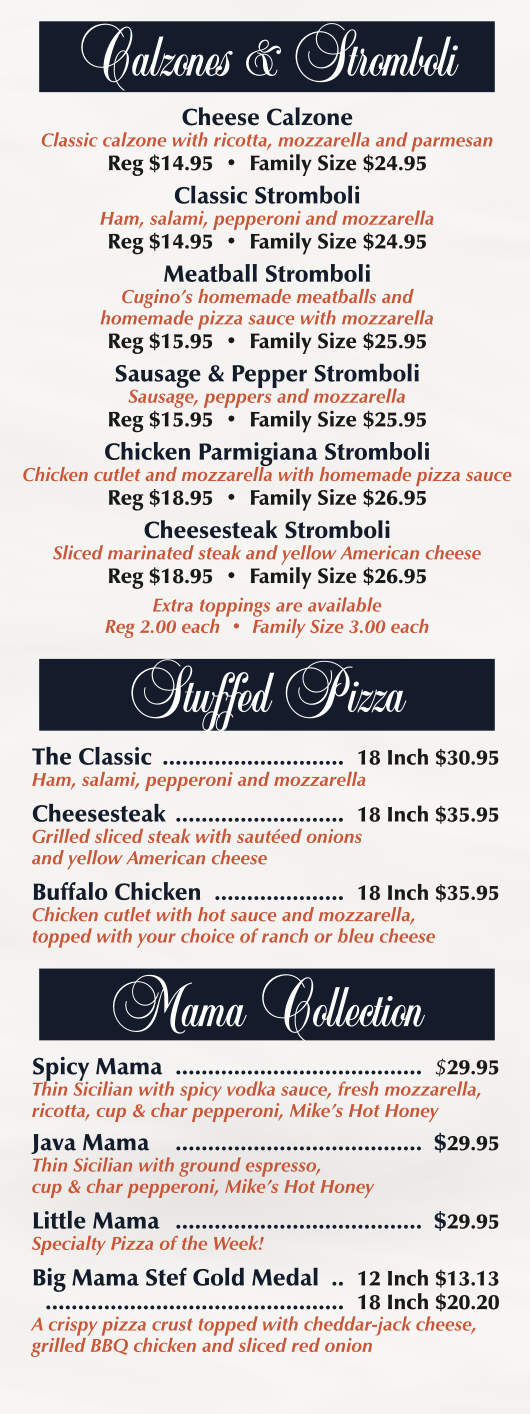 Cugino’s take out menu page 4