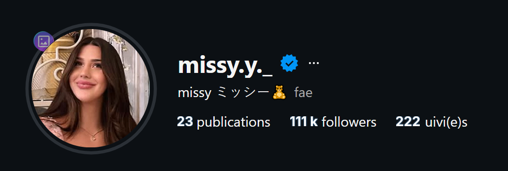 missy.y._ Instagram profile: 23 posts, 111k followers
