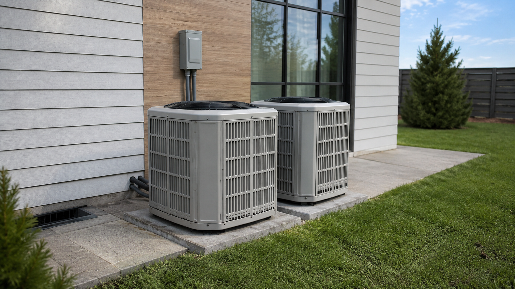 Residential air conditioning systems outside an Upstate South Carolina home