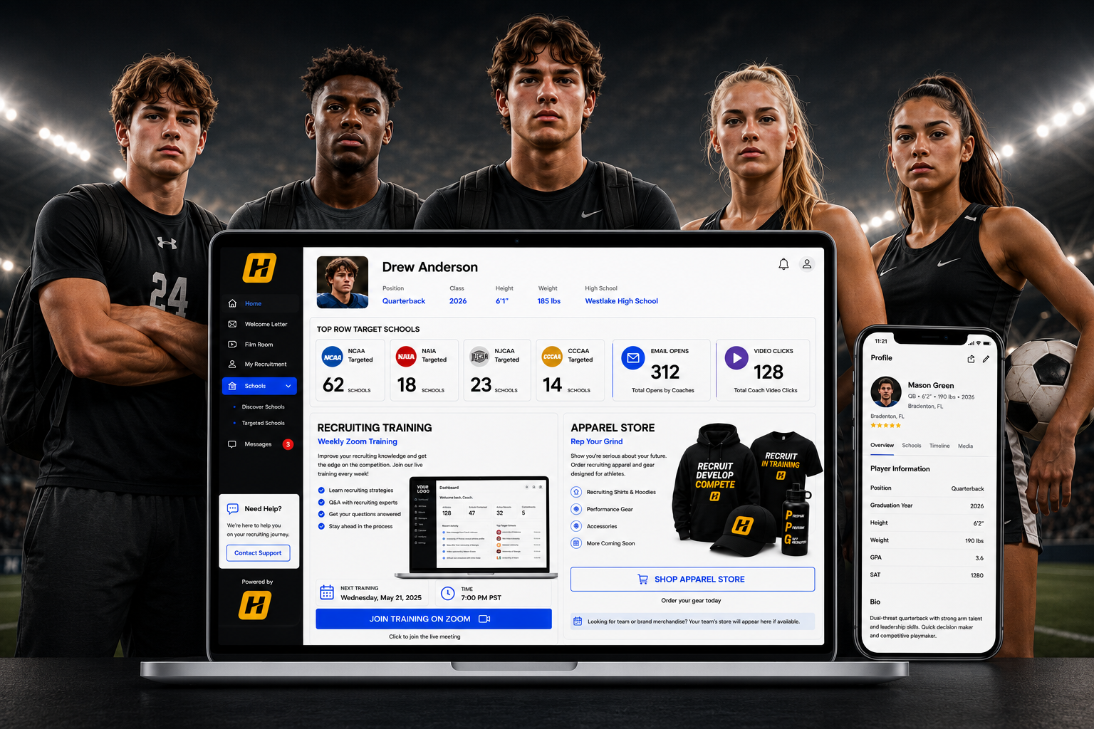 White-labeled college recruiting software displayed on laptop and mobile devices