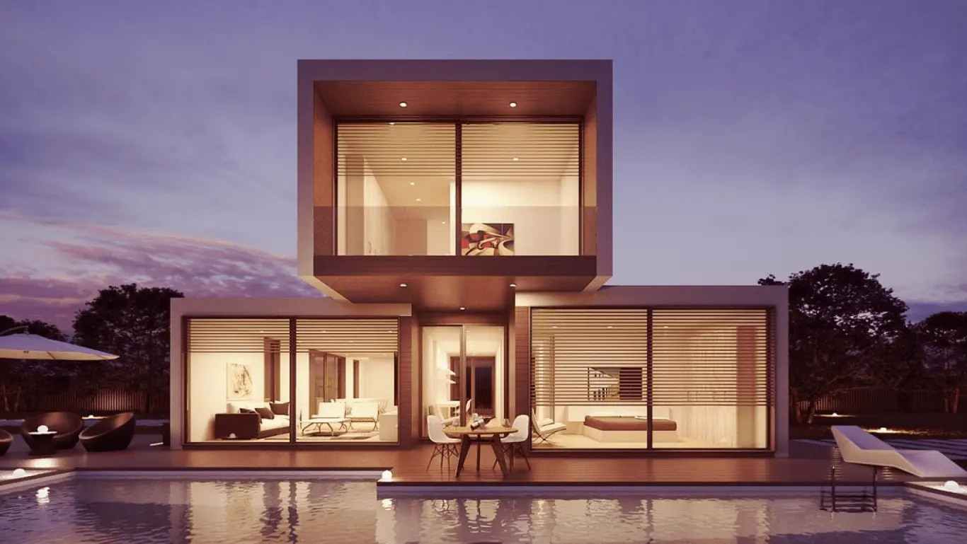 Modern home at dusk in Fort Worth, Texas