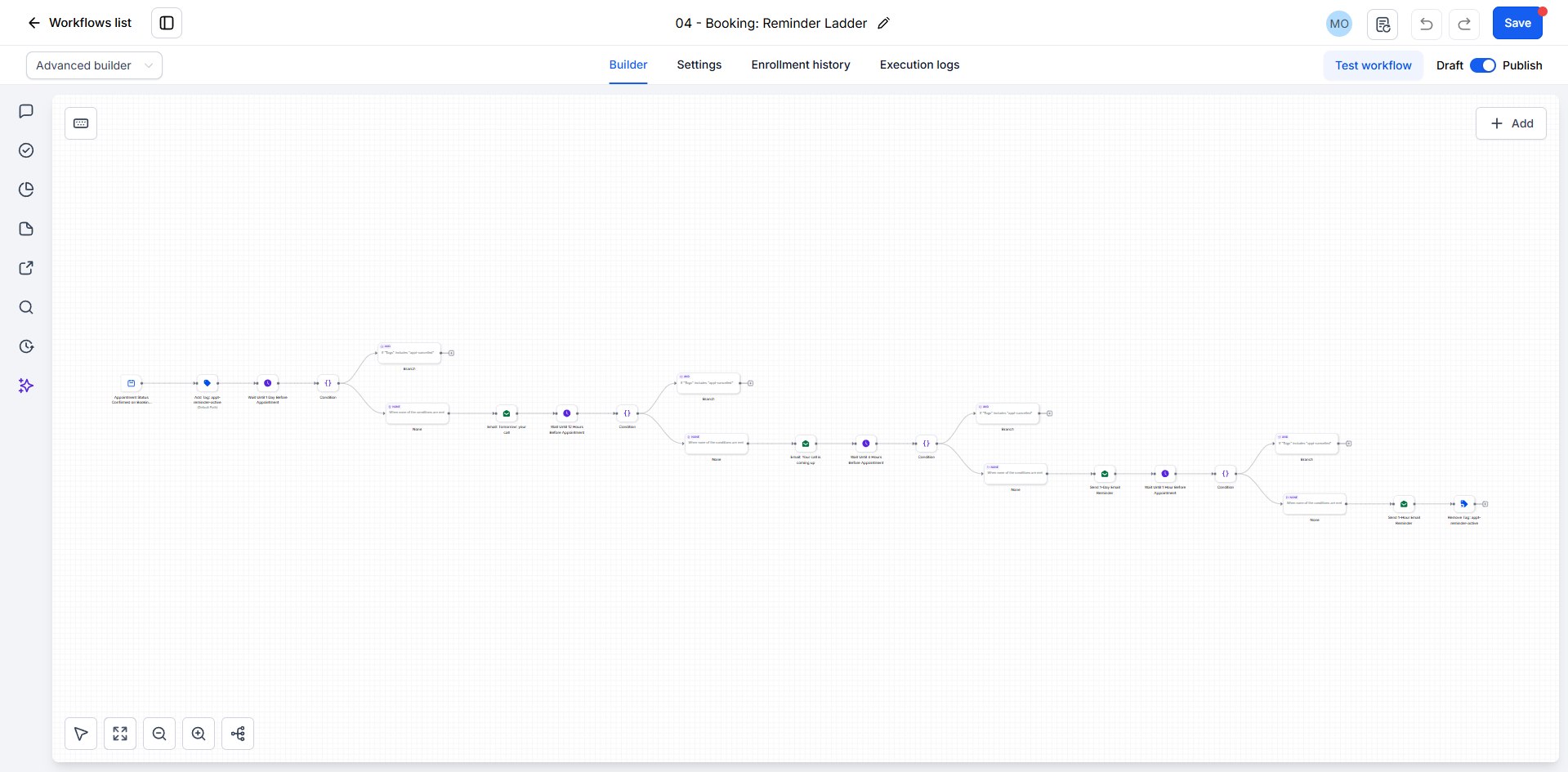 Booking: Reminder Ladder workflow