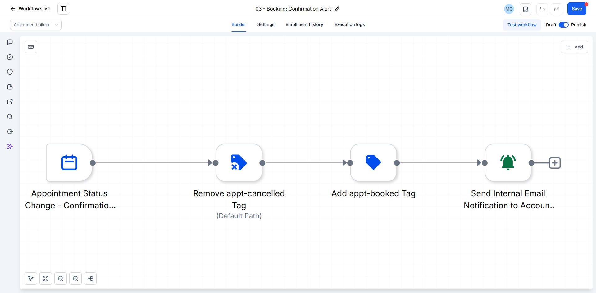 Booking: Confirmation Alert workflow