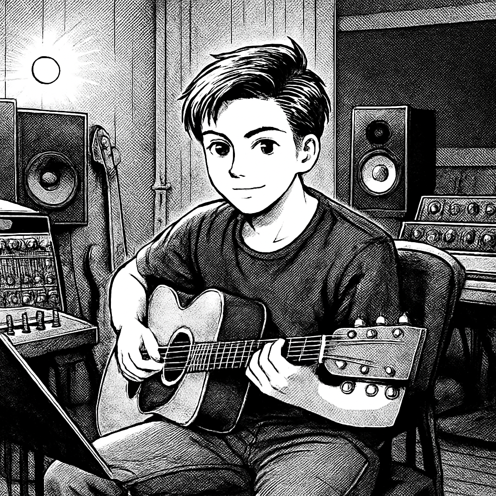 A committed music student working towards a specific musical goal in a professional studio