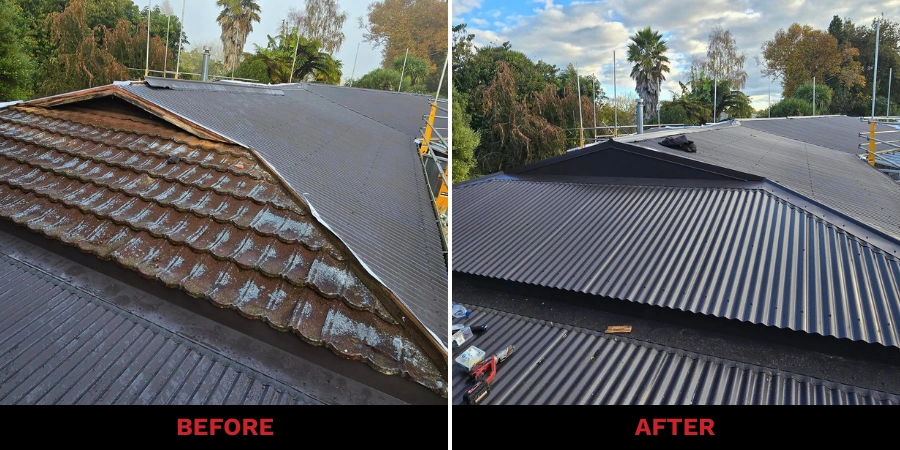 Completed longrun iron roofing installation on a Waikato home