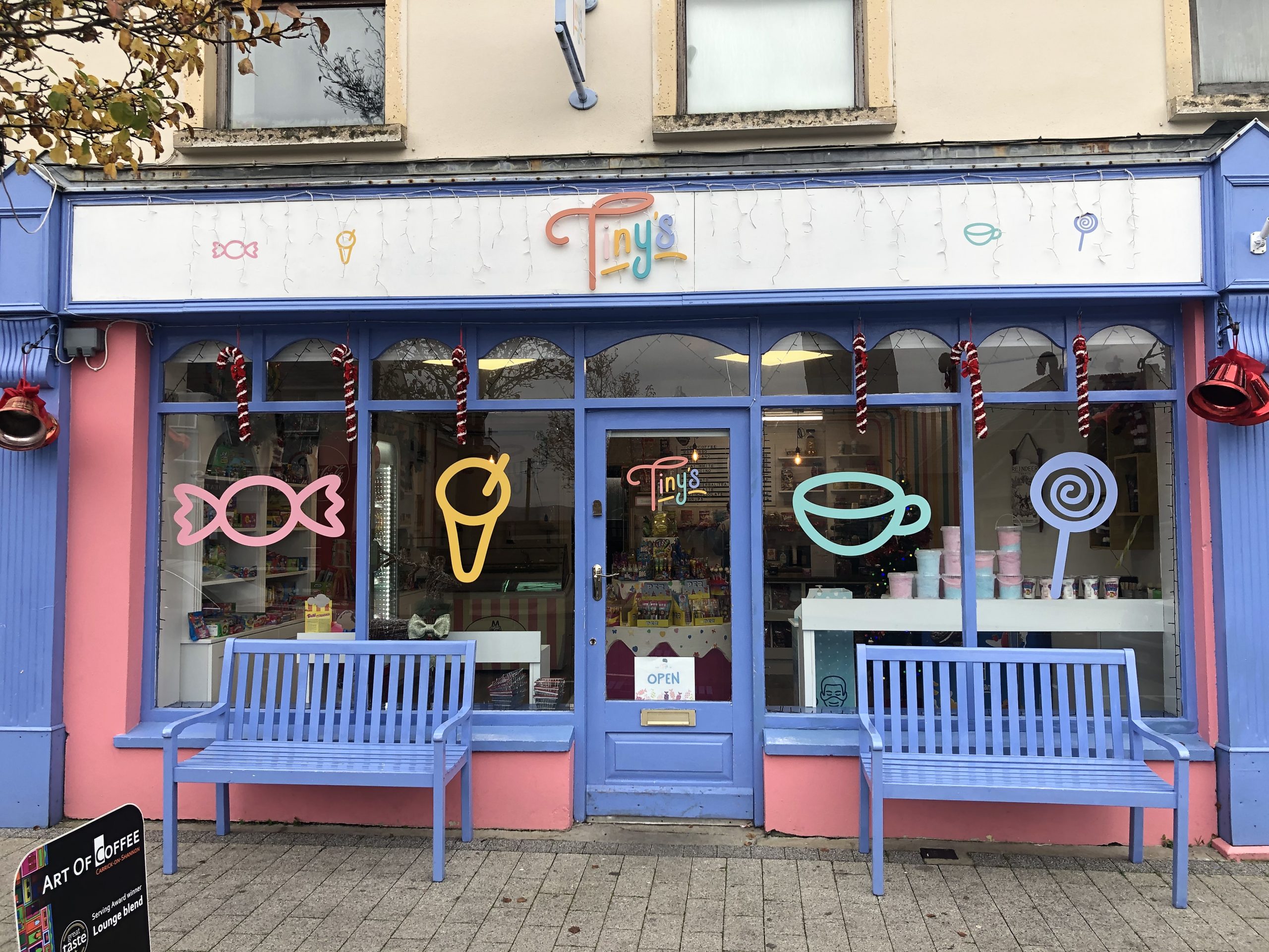 The front entrance to Tiny's sweet shop in Buncrana
