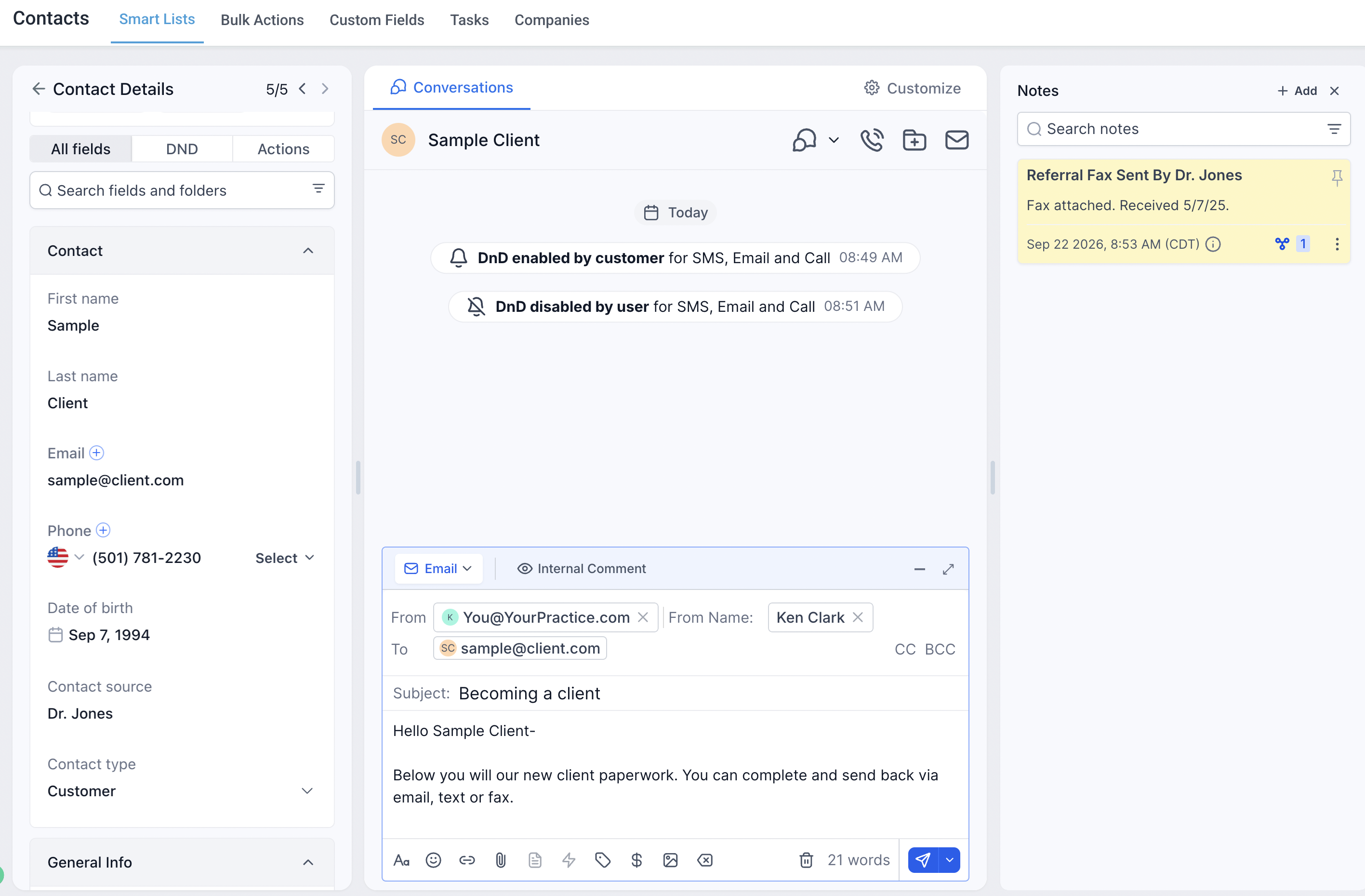Client Communication History screenshot