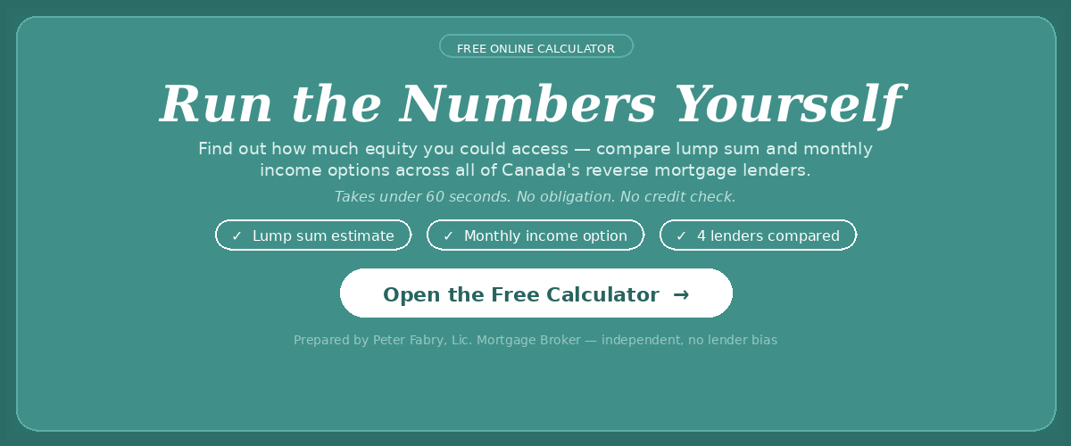 Reverse mortgage calculator banner — click to see what your home equity could mean for you in 60 seconds