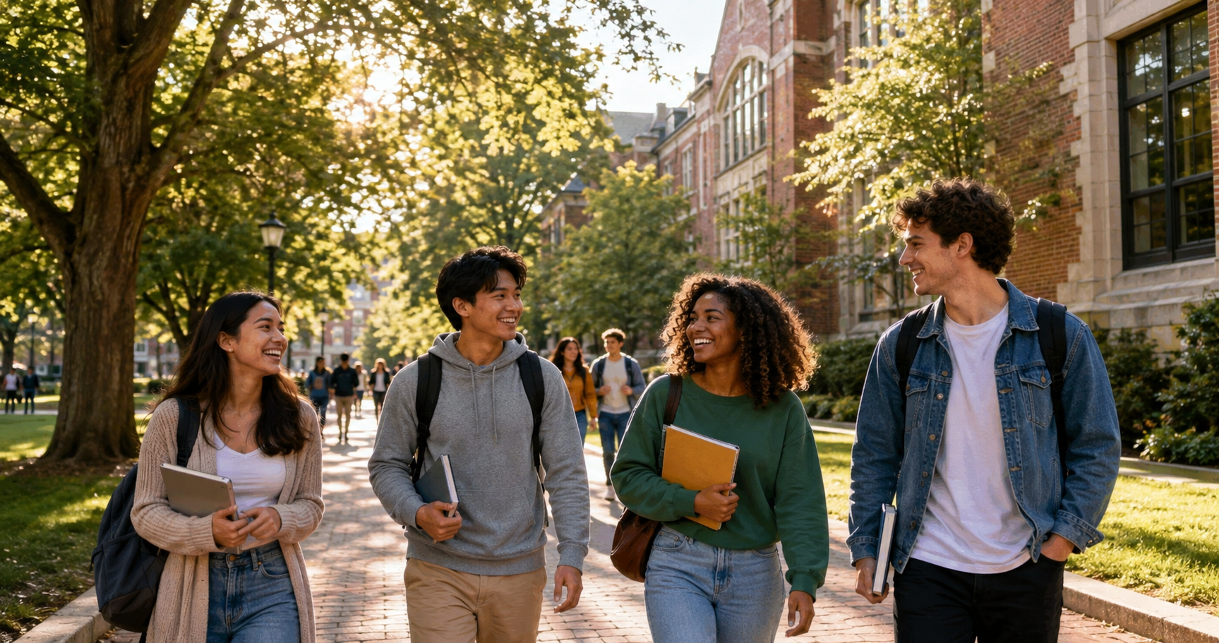 Students walking across a university campus
