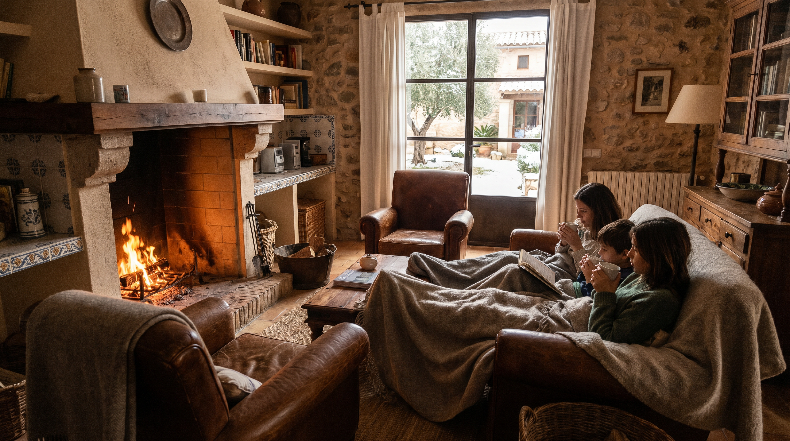 Familia disfrutando del calor en casa tras el aislamiento de las buhardillas