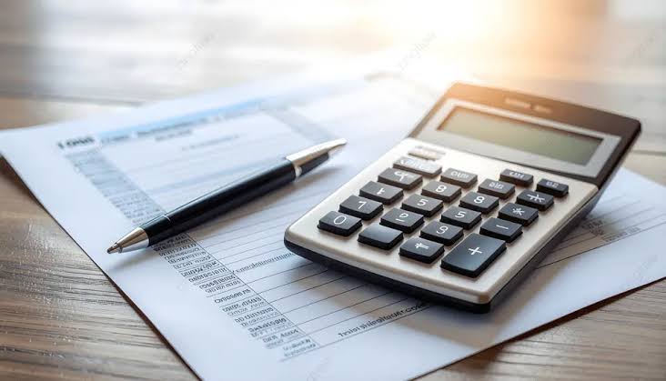 Calculator and financial paperwork