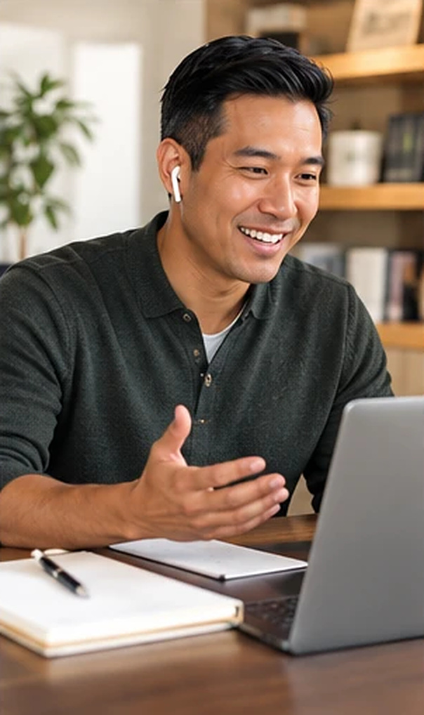 Man on a friendly video call at a desk