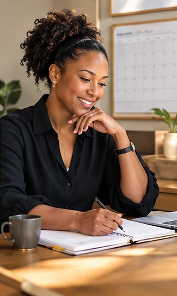 Woman planning the year ahead at a desk