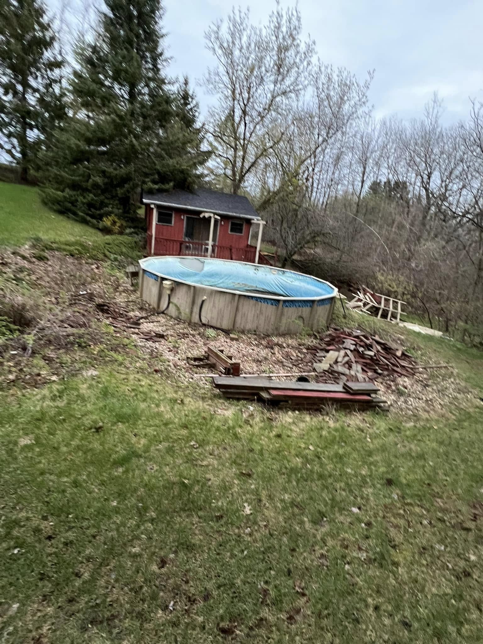 Backyard cleanout with pool and debris removal