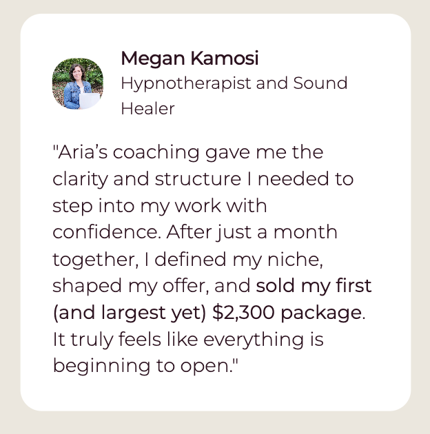 Testimonial from Beth Pinchot, Coach and Non-Profit Founder, on Aria's coaching
