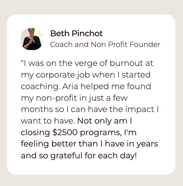 Testimonial from Megan Kamosi, Hypnotherapist and Sound Healer, on the clarity Aria's coaching brought