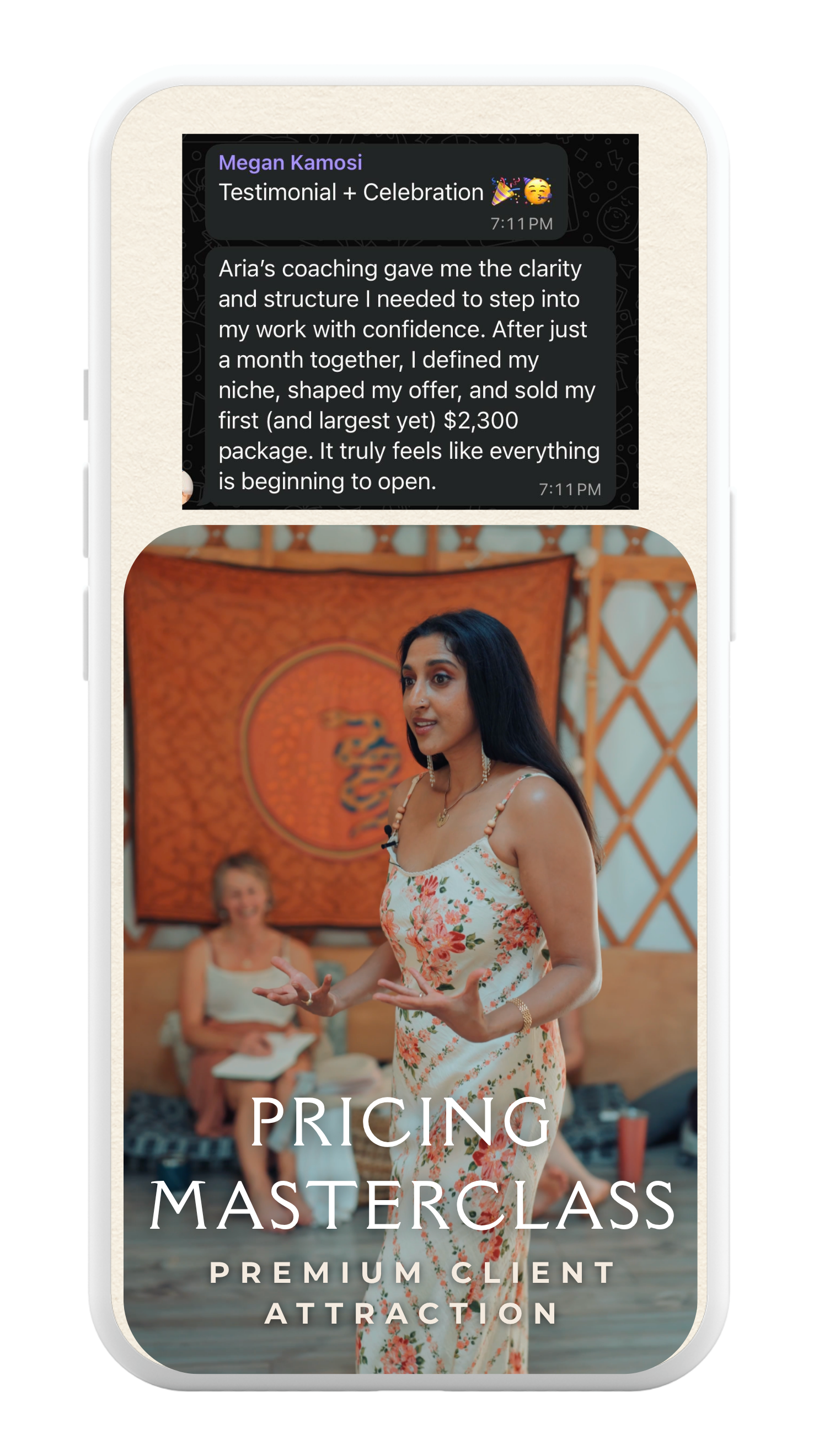 Aria Tau client testimonial - $2,300 package
