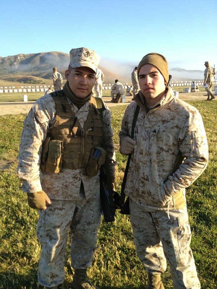 Pictured: Steven (right) during his time in the USMC.