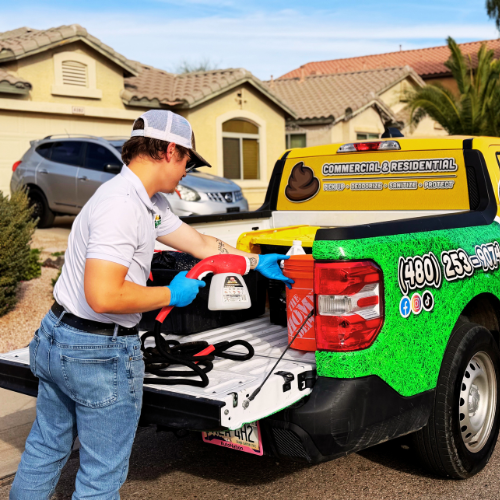 TC Dog Waste Removal team member on a service visit