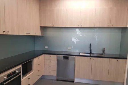 grey kitchen Glass Splashback