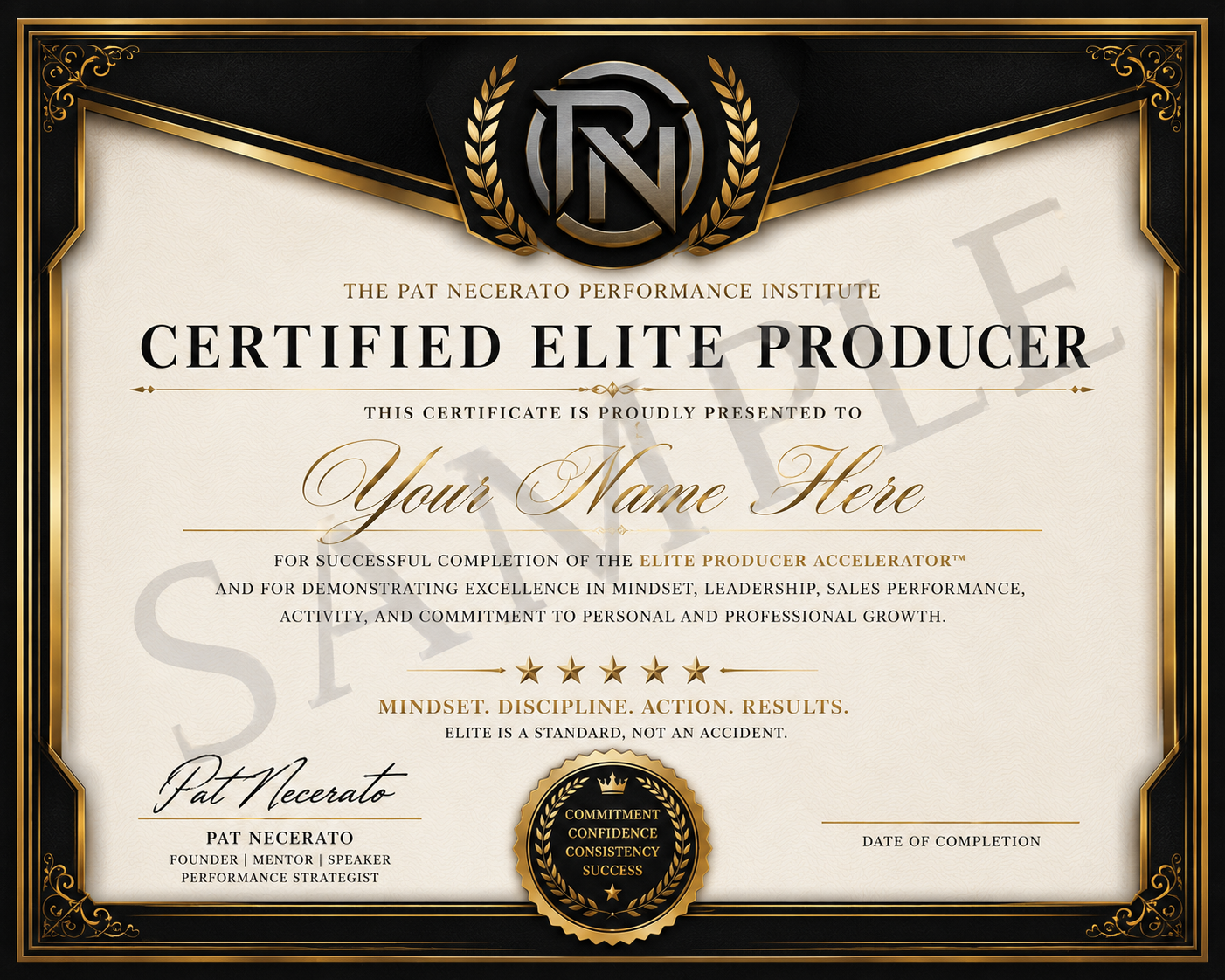 Certified Elite Producer certificate sample