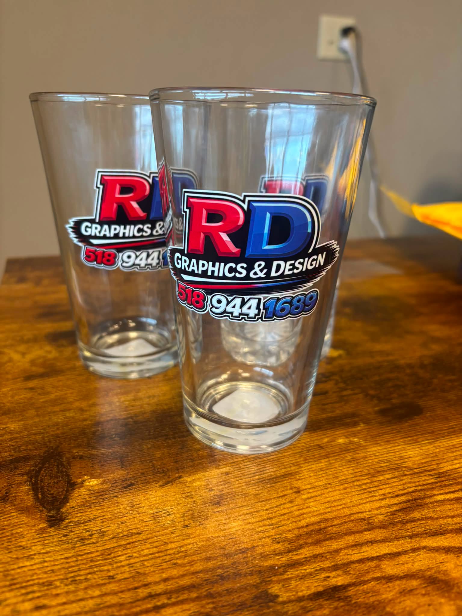Custom printed glassware produced by RD Graphics & Design