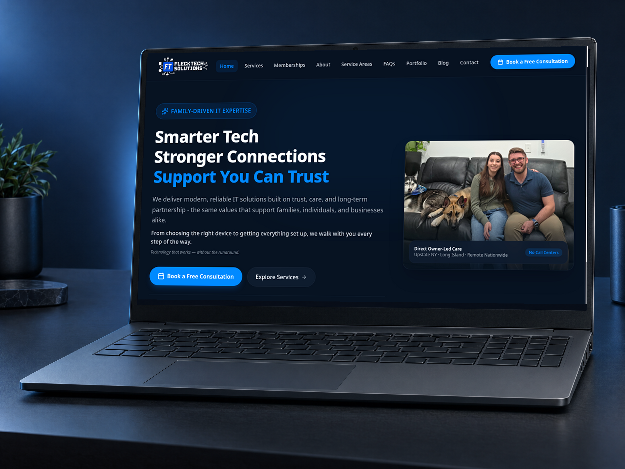 Custom website design displayed on a laptop