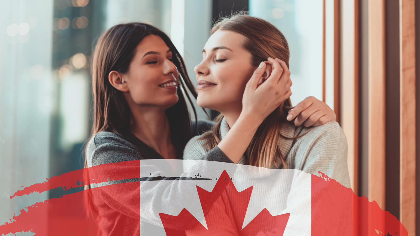 two lesbians with the Canadian flag