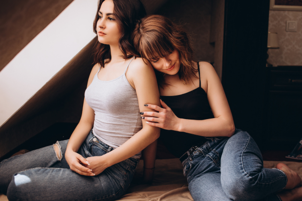 lesbian couple hugging