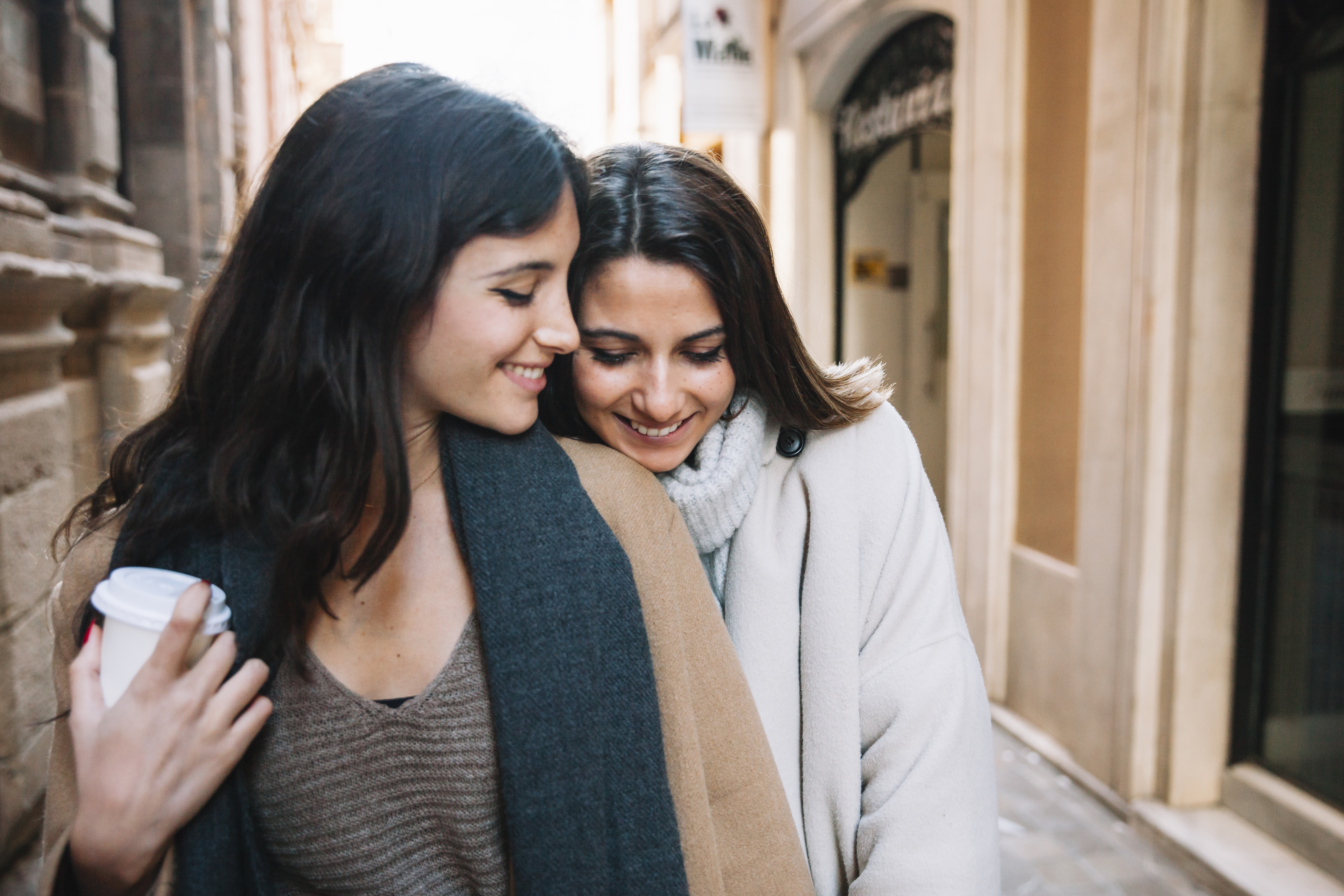 romantic girlfriends on a morning stroll