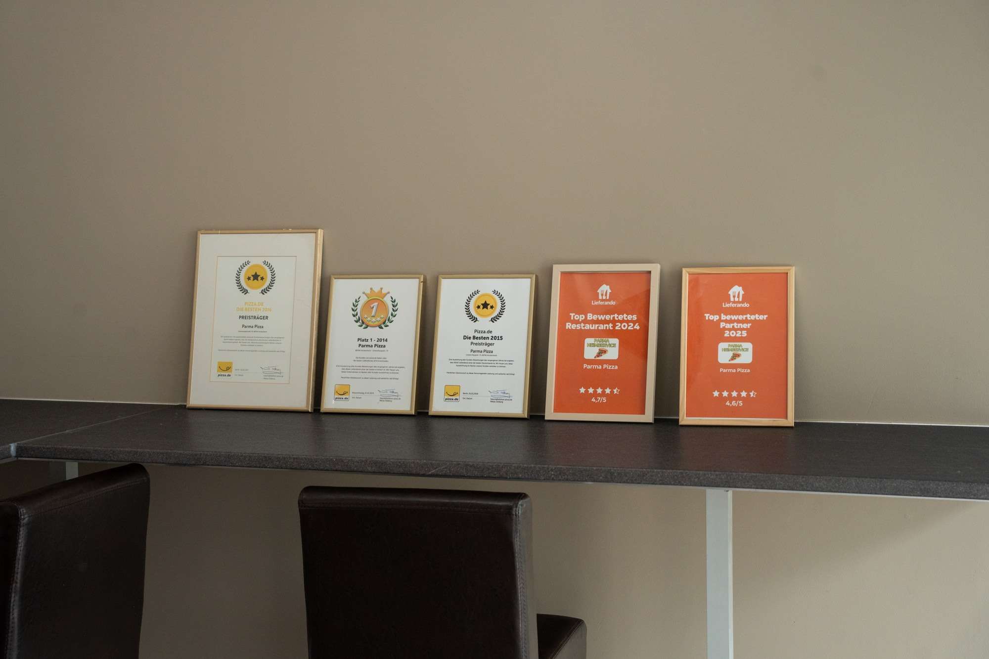 Pizza Parma awards and certificates