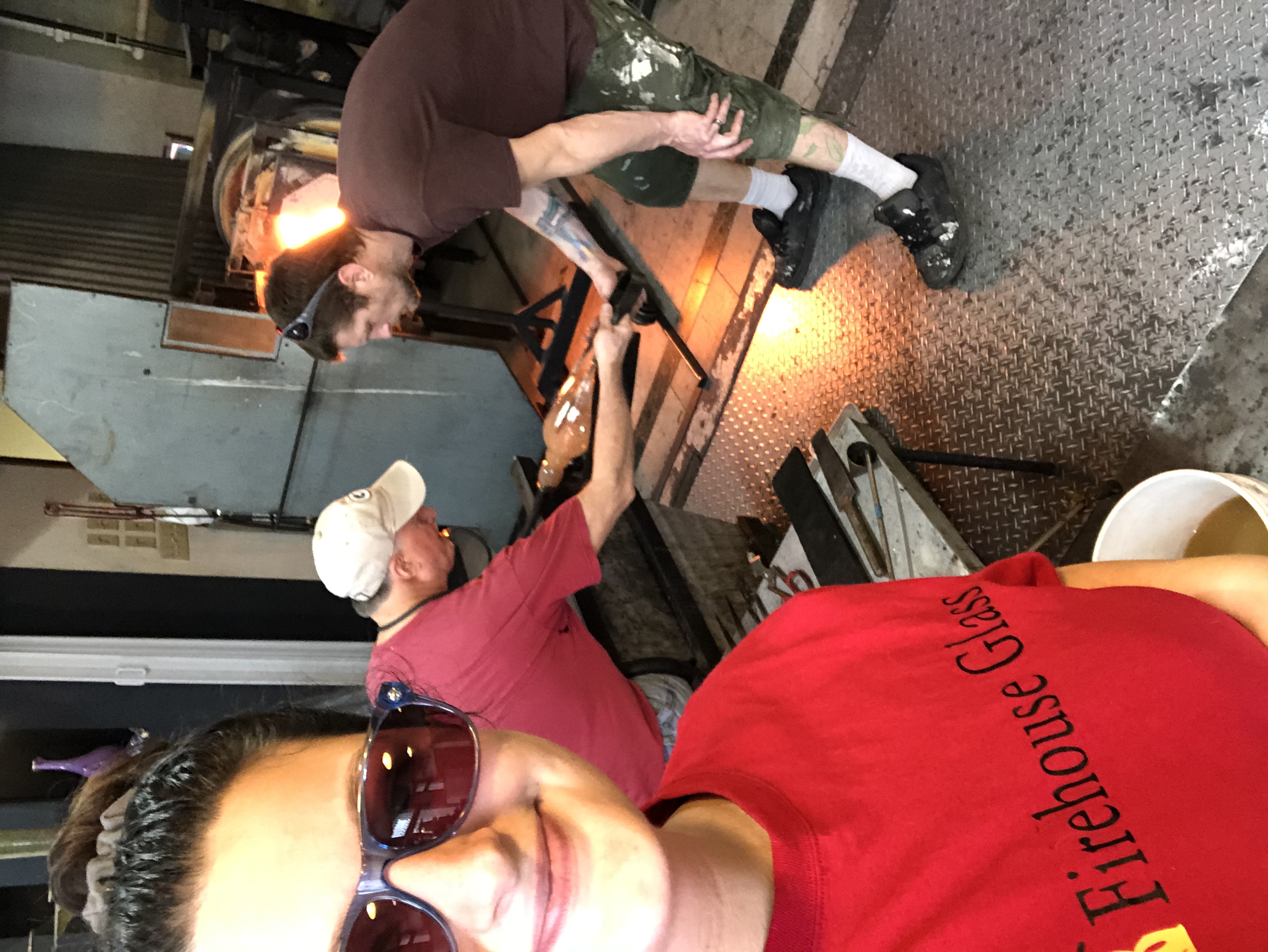 Greg Lueck with Dr. Jess and Andrew blowing glass at Firehouse Glass