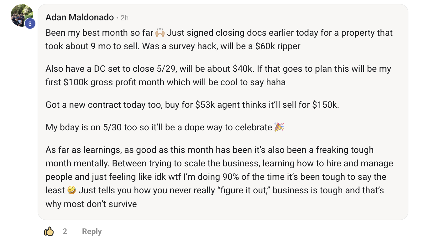Adan hit his first $100K gross profit month! screenshot