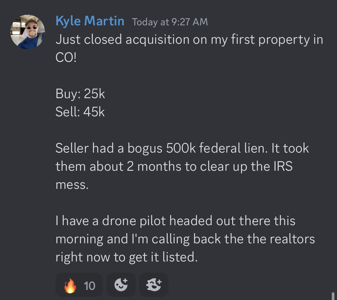 Kyle closed his first Colorado acquisition at $25K after a bogus federal lien was cleared