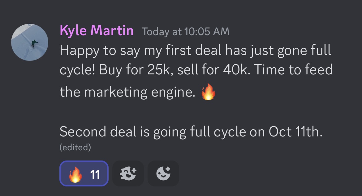 Kyle completed his first land deal from $25K to $40K with a second deal scheduled to close