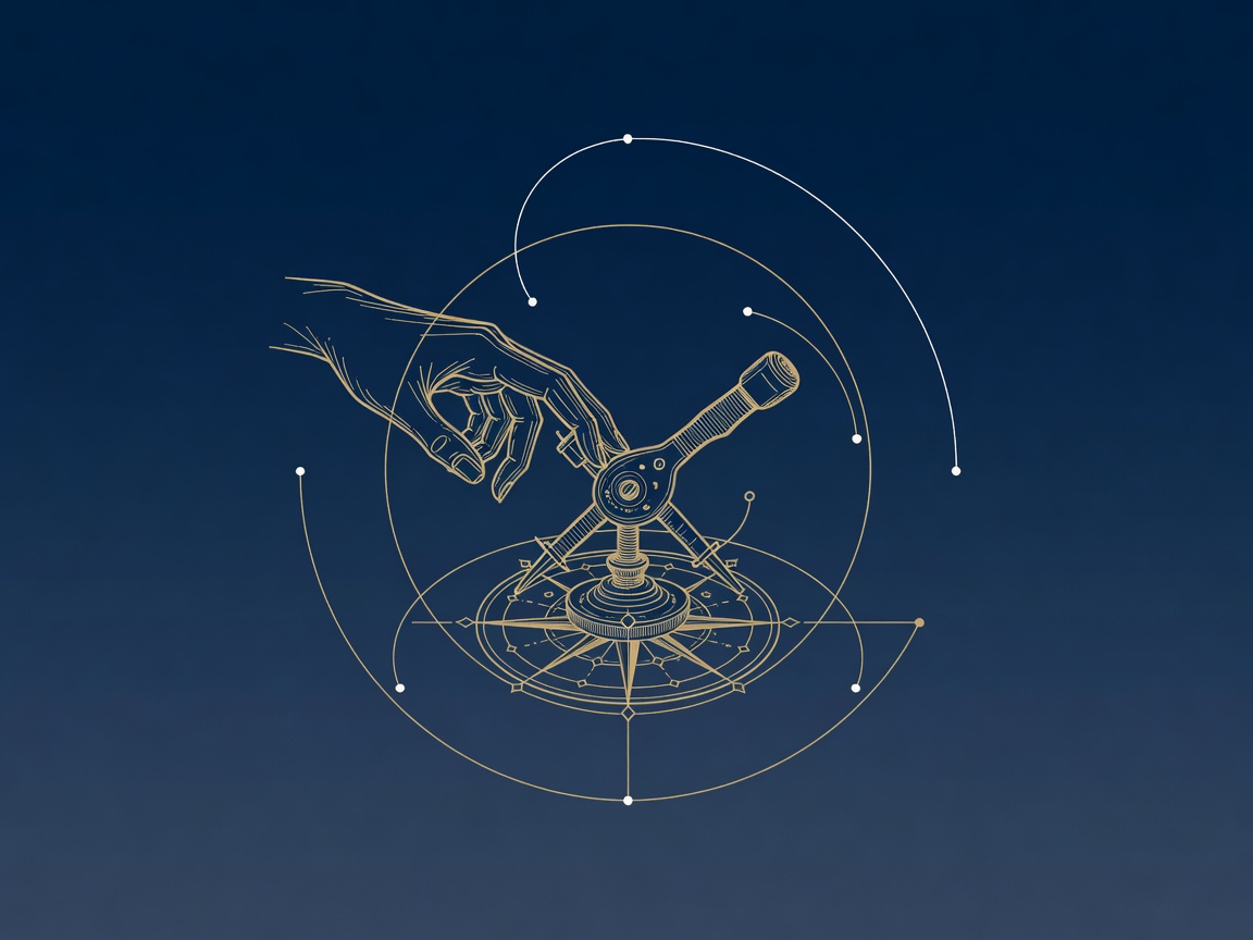 Engraved central kill-switch lever on a compass-rose base with a hand reaching to pull it