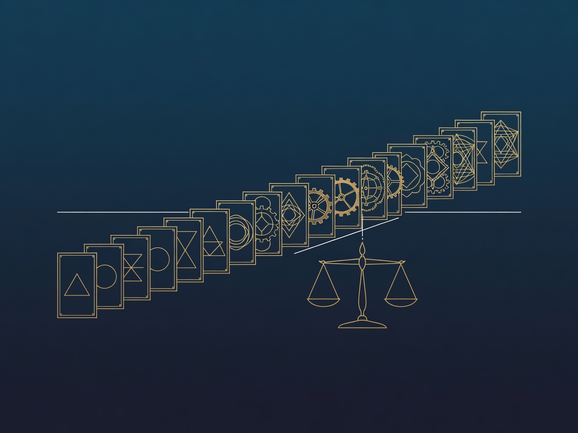 Engraved ordered queue of process cards from simple to complex representing an automation backlog