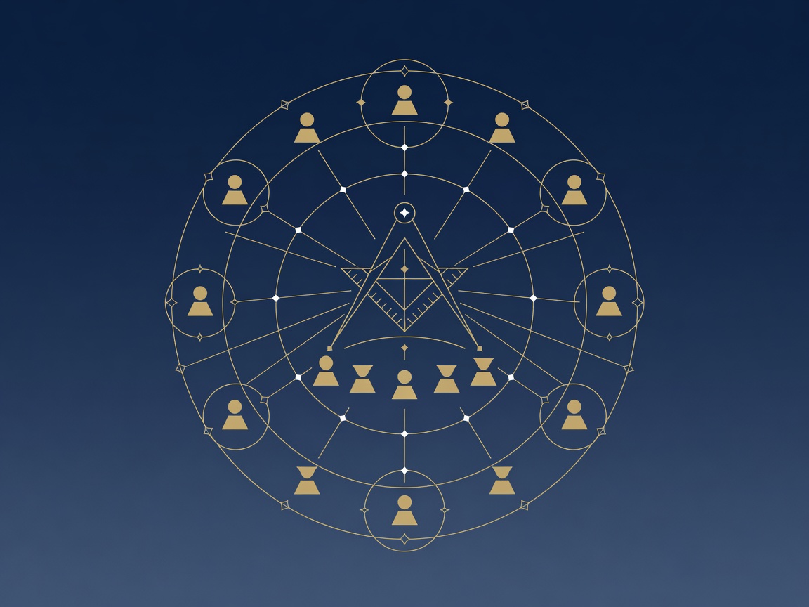 Engraved incident commander motif briefing a semicircle of listeners with radiating communication lines
