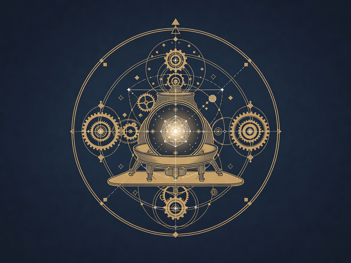 A small self-contained engine with a single glowing geometric core, evoking selective self-hosting