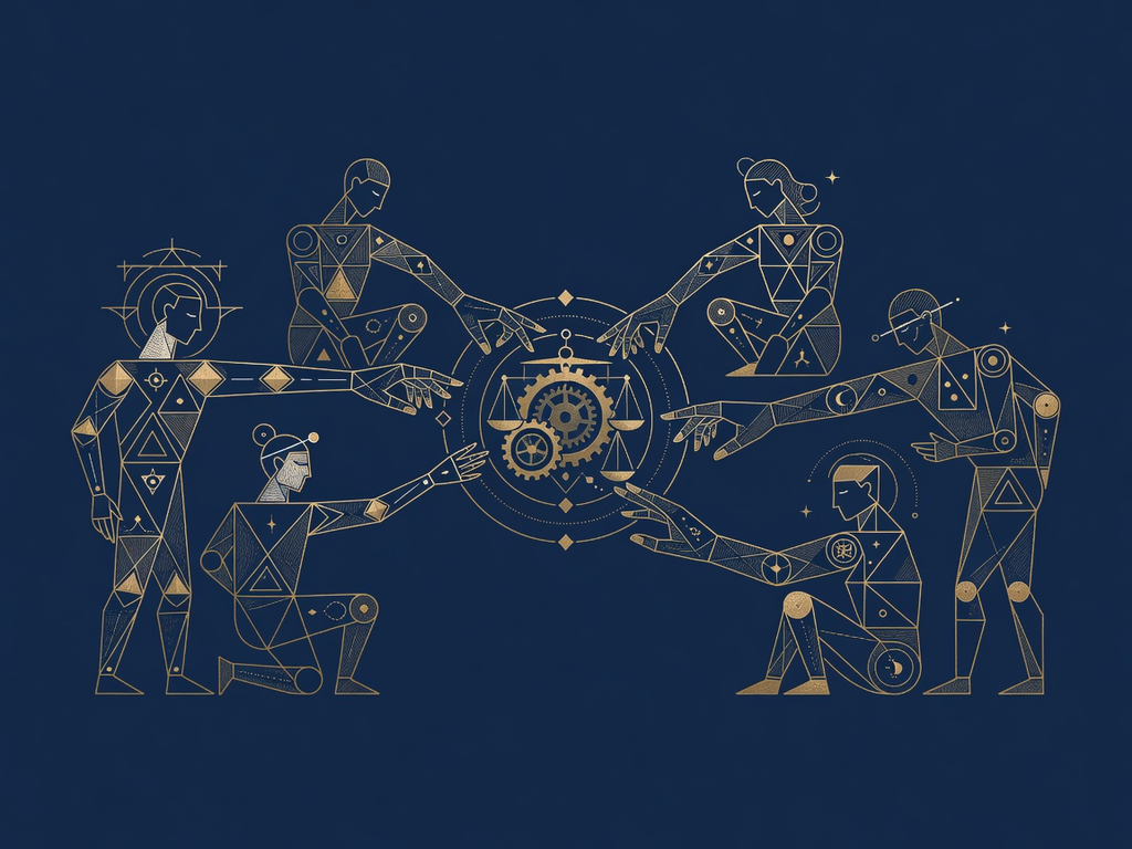 An engraved small team reaching for and trusting one tool on their own, illustrating teams adopting custom AI agents through earned reliability not mandate