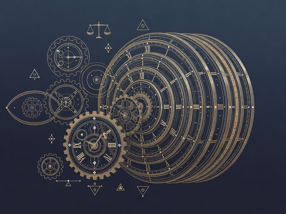 Engraved lone gear straining against an oversized wheel of stacked hours, the capacity limit every solo expert hits