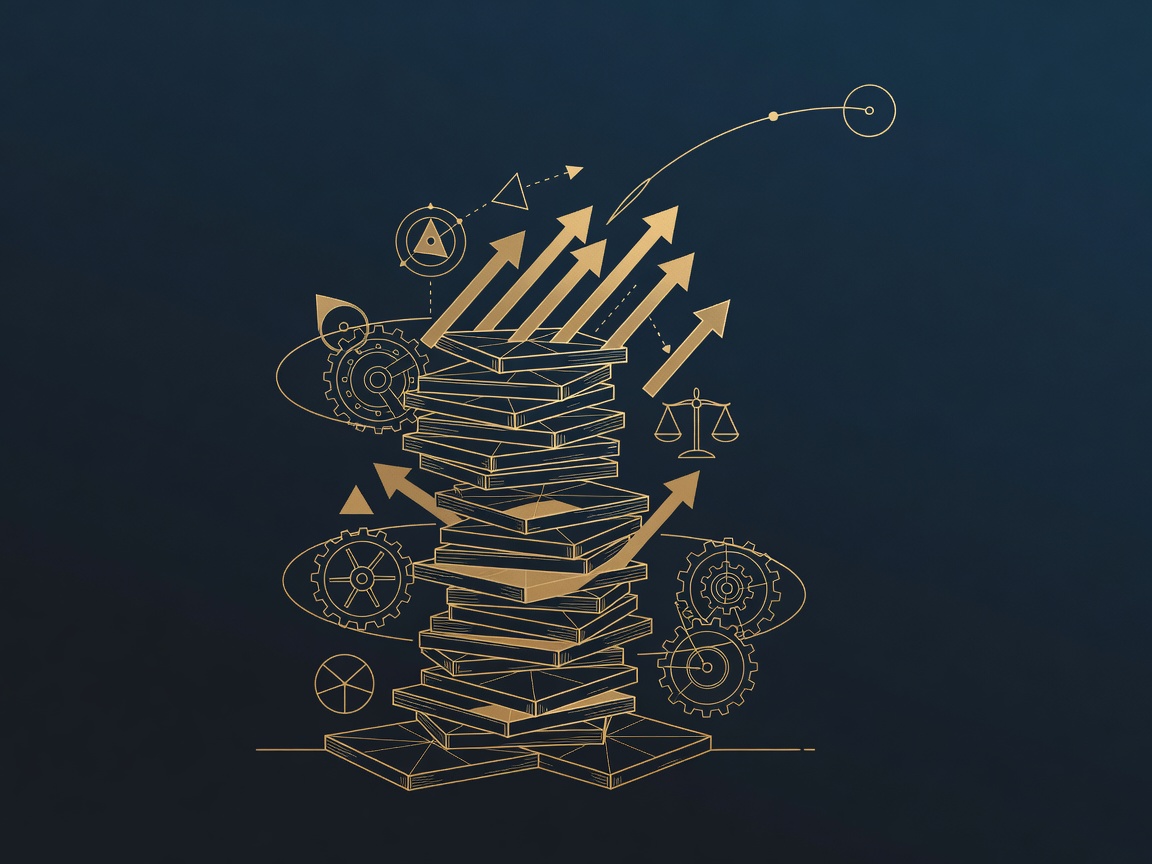 Line-engraving of a wobbling quarterly forecast tower tilting toward a target it is about to miss