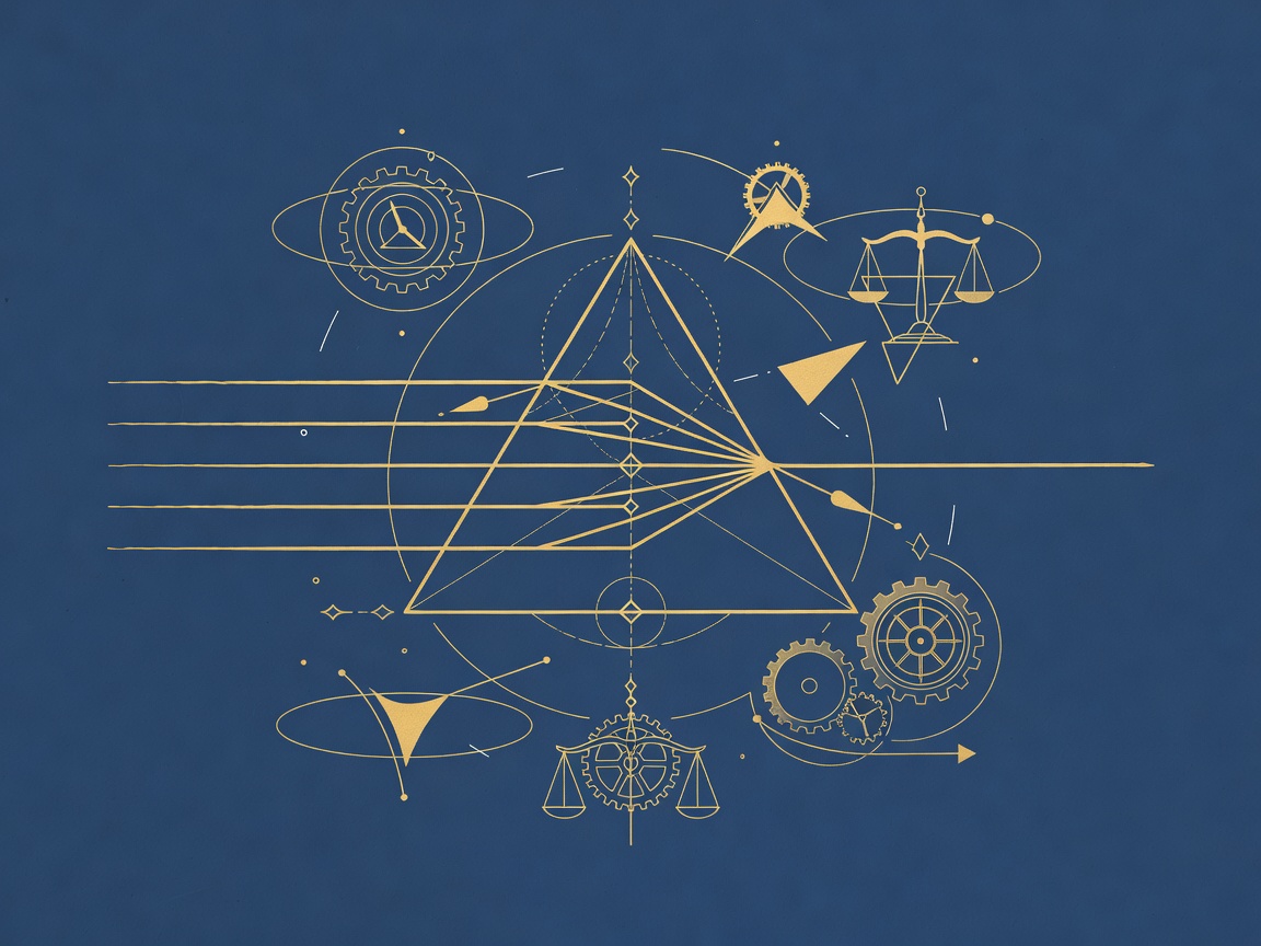 Engraving of five parallel beams entering a prism and leaving as one ordered ray