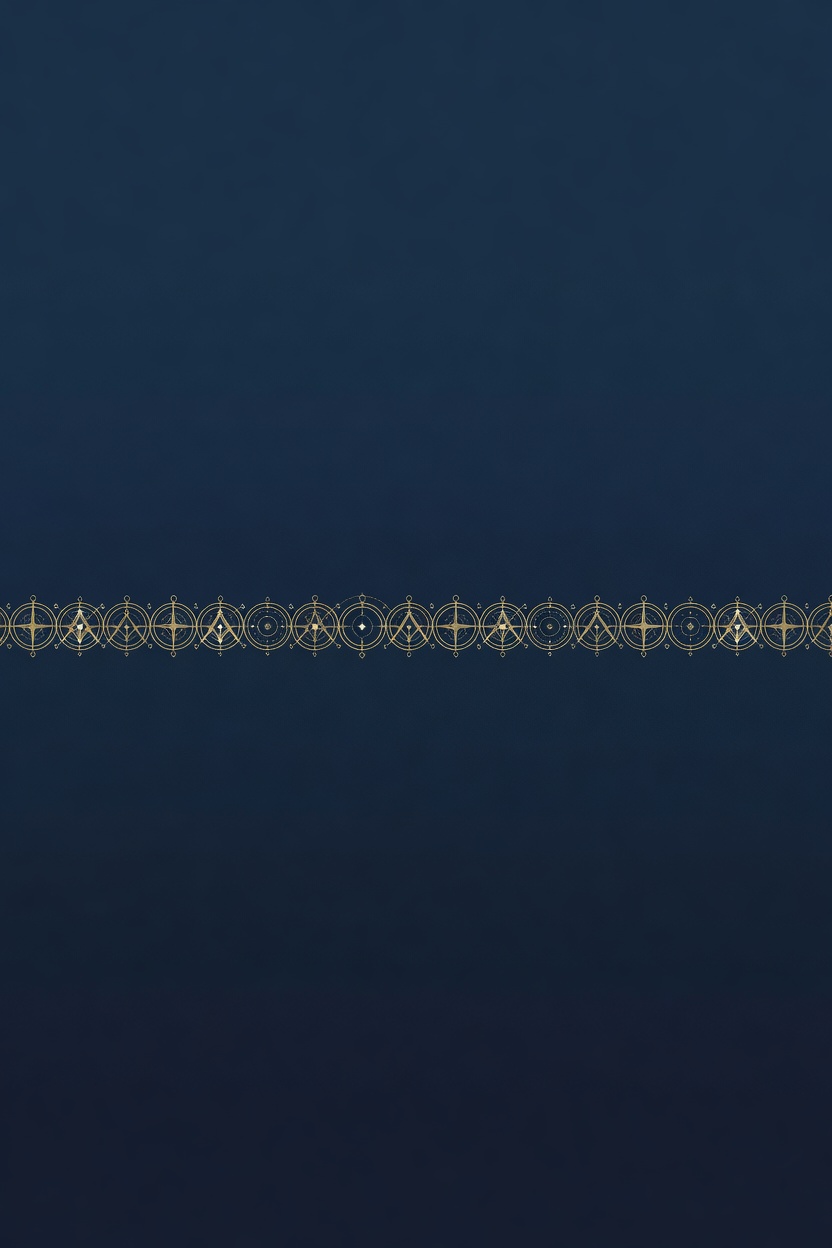 A wide engraved frieze of compass and orbit motifs.