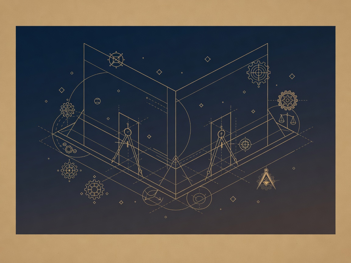 An engraved architectural blueprint with exit doors drawn in at the foundation stage, representing model ownership as an architecture decision