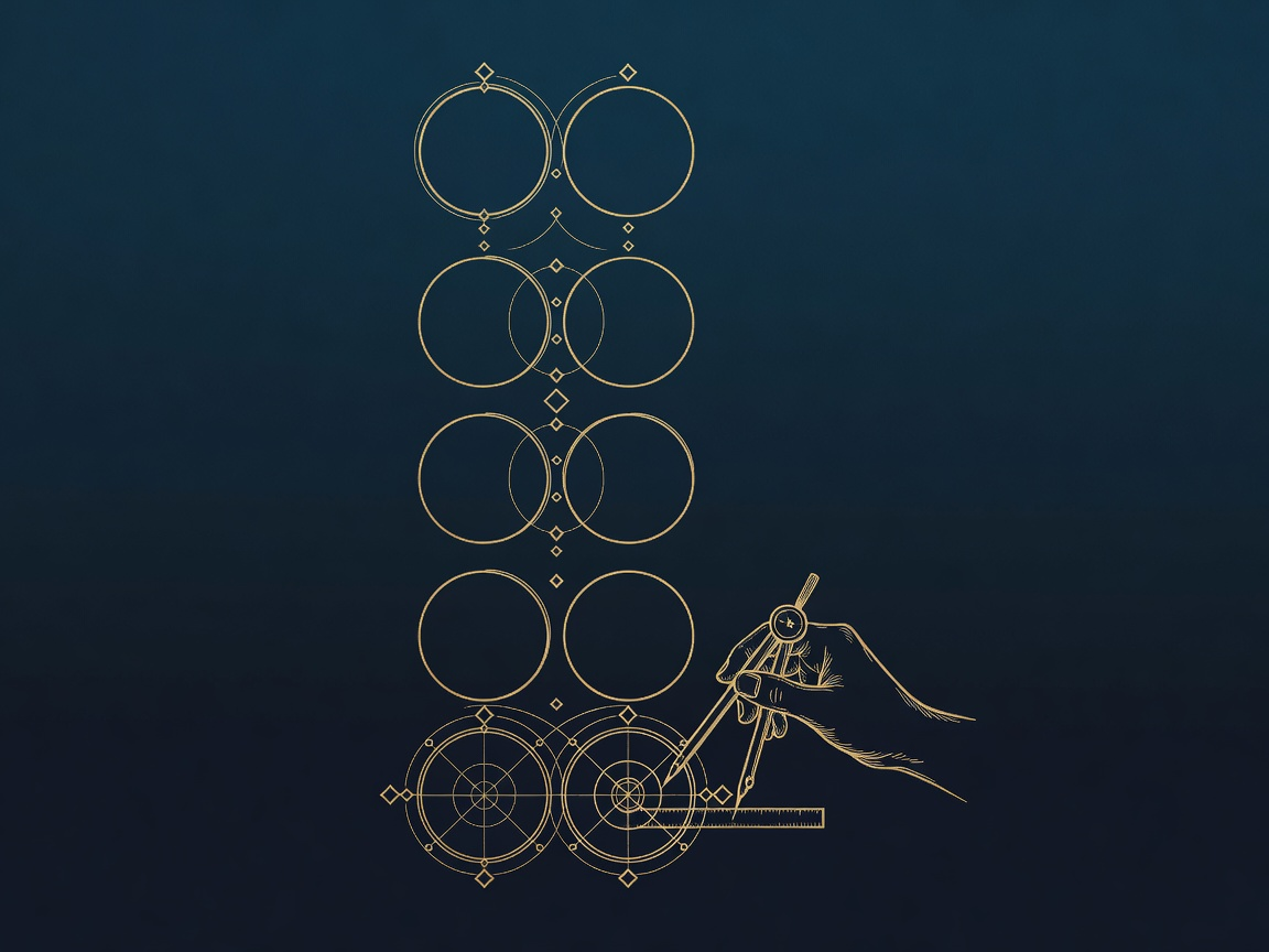 Engraved column of circular gauges being filled by a compass-and-rule hand, representing an AI compliance checklist