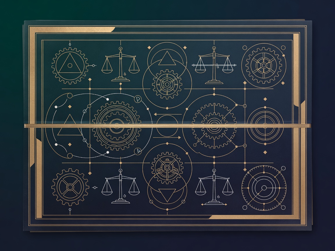 Stacked engraved ledger plates bound by a gold rule.