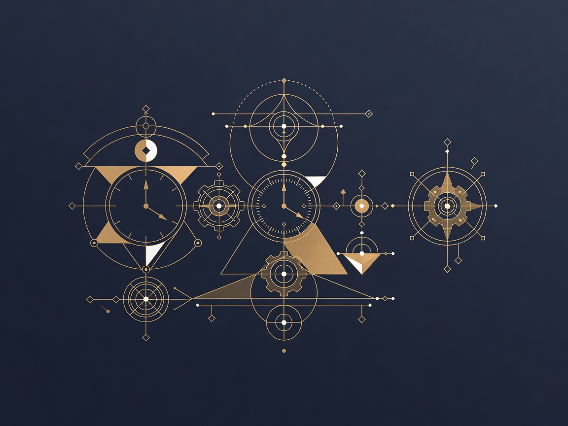 Two engraved clock faces, one fast and one deliberate, driving a single shaft, representing running two clocks to move at commercial speed