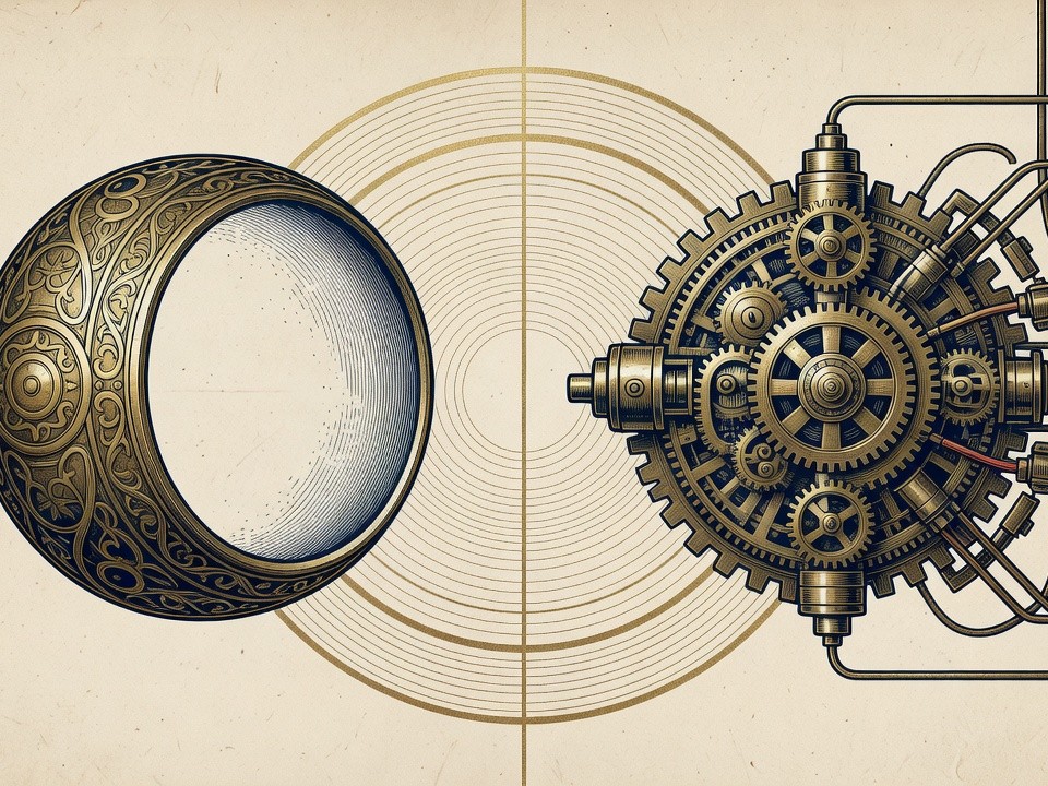 Above How to tell a real implementation partner from a model reseller: two facing engraved figures rendered as alchemical ins