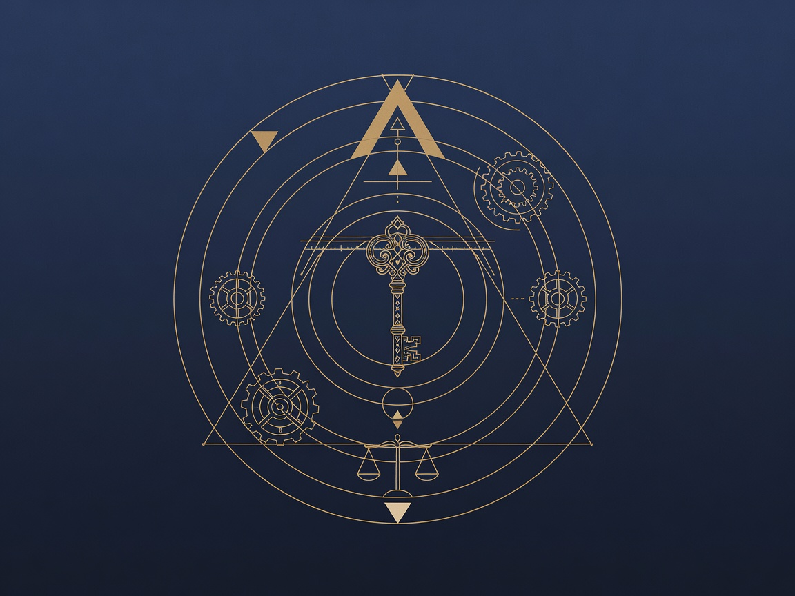 An ornate key centered in orbital rings, representing encryption key custody and data control